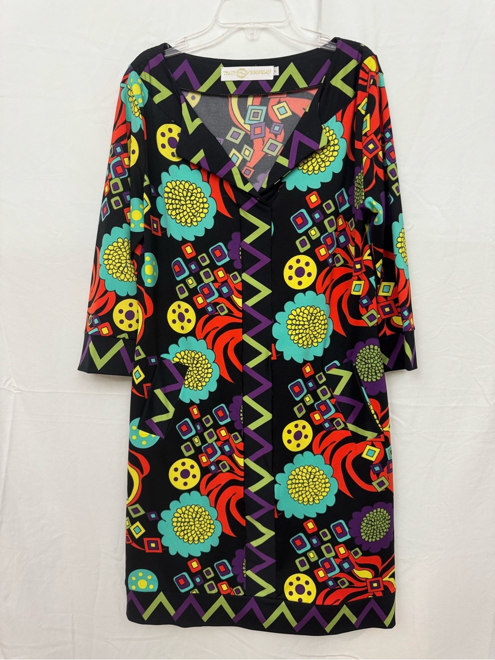 Tracy Negoshian Statement V-Neck Dress - Black Multi